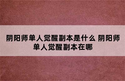 阴阳师单人觉醒副本是什么 阴阳师单人觉醒副本在哪